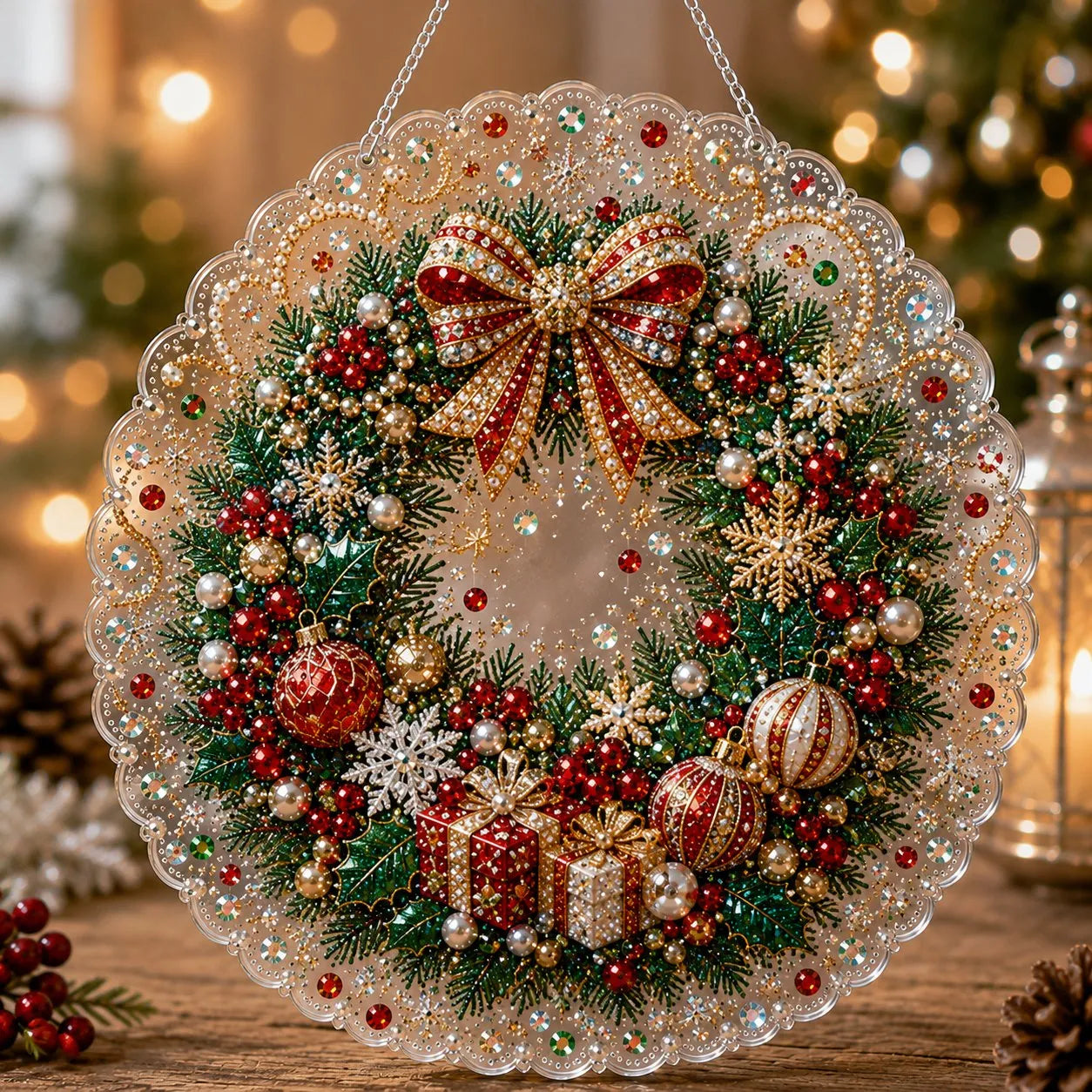 ✨ Christmas Pearl Diamond Art Hanging Ornament Kit | Luxury Flocked Canvas with Scratch-Resistant Non-Fading Pearl Beads DIY Handmade Holiday Hanging Decor 🎅💎