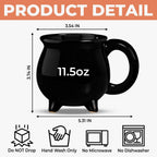 Witch Cauldron Coffee Mug - Black Ceramic 3-Legged Potion Cup for Halloween & Fall Aesthetic