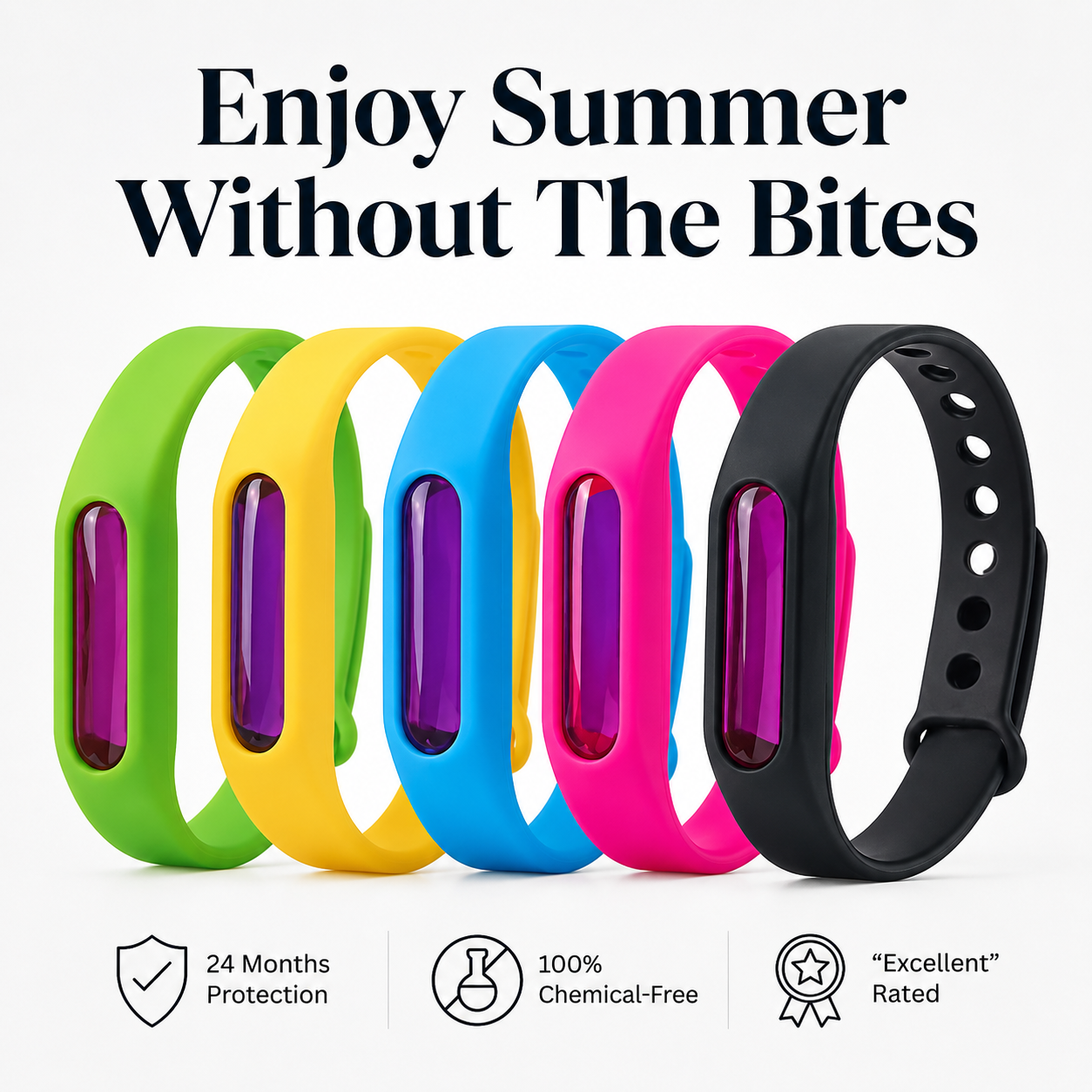 Natural Mosquito Repellent Bracelet - 100% Waterproof, DEET-Free Bug Band for Kids & Adults