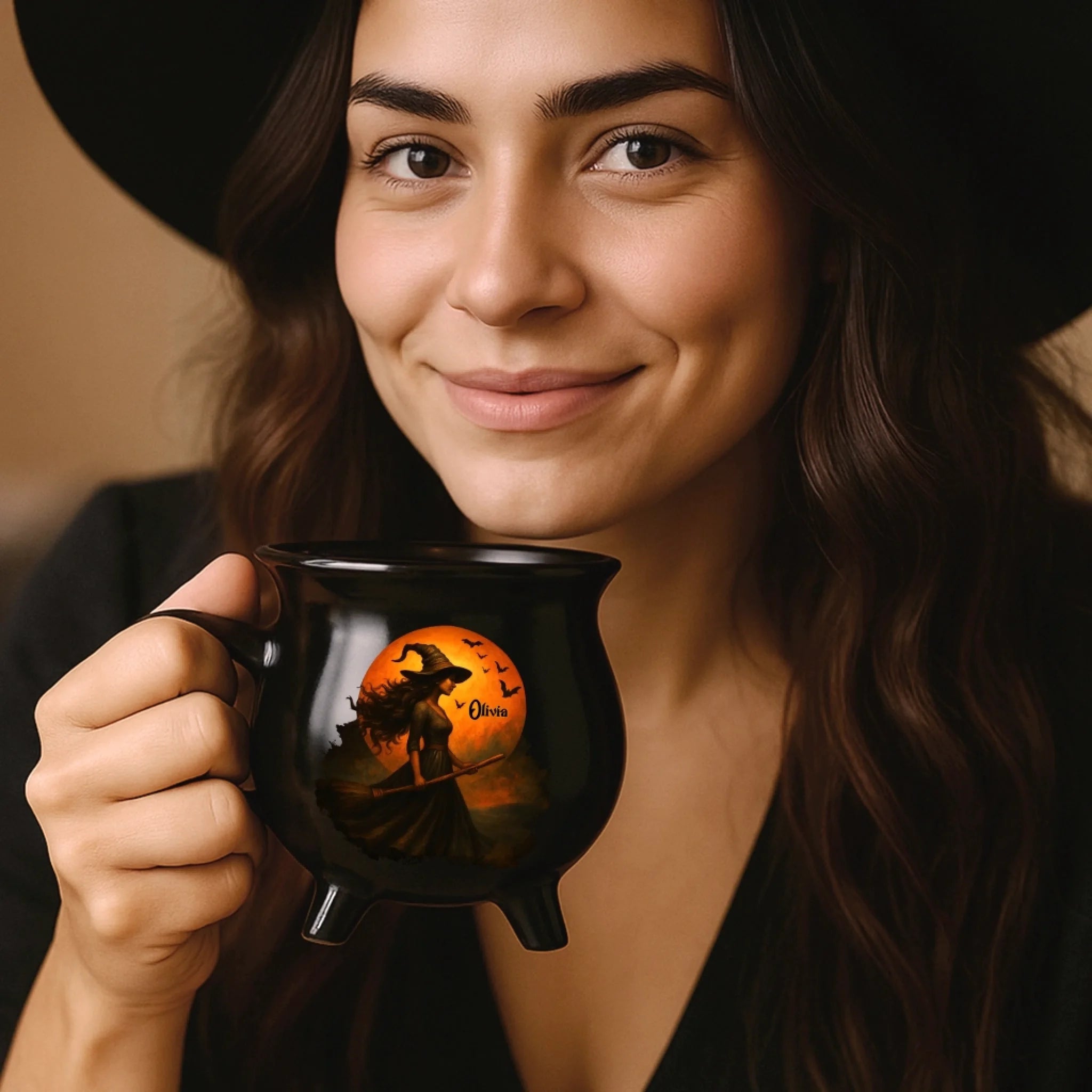 Witch Cauldron Coffee Mug - Black Ceramic 3-Legged Potion Cup for Halloween & Fall Aesthetic