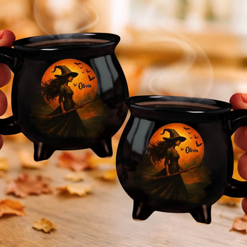 Witch Cauldron Coffee Mug - Black Ceramic 3-Legged Potion Cup for Halloween & Fall Aesthetic