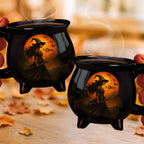 Witch Cauldron Coffee Mug - Black Ceramic 3-Legged Potion Cup for Halloween & Fall Aesthetic
