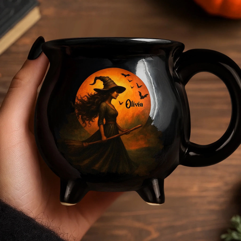 Witch Cauldron Coffee Mug - Black Ceramic 3-Legged Potion Cup for Halloween & Fall Aesthetic