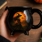 Witch Cauldron Coffee Mug - Black Ceramic 3-Legged Potion Cup for Halloween & Fall Aesthetic