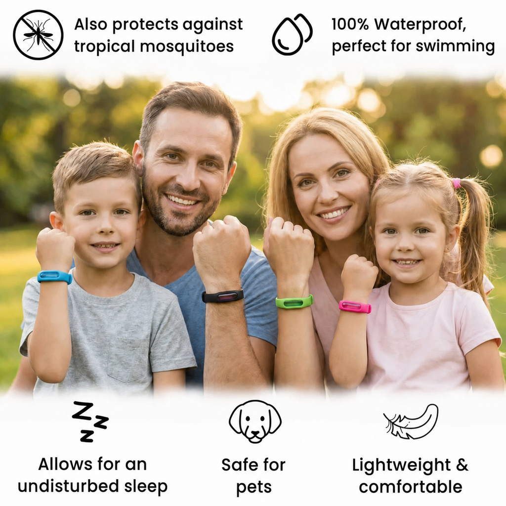 Natural Mosquito Repellent Bracelet - 100% Waterproof, DEET-Free Bug Band for Kids & Adults