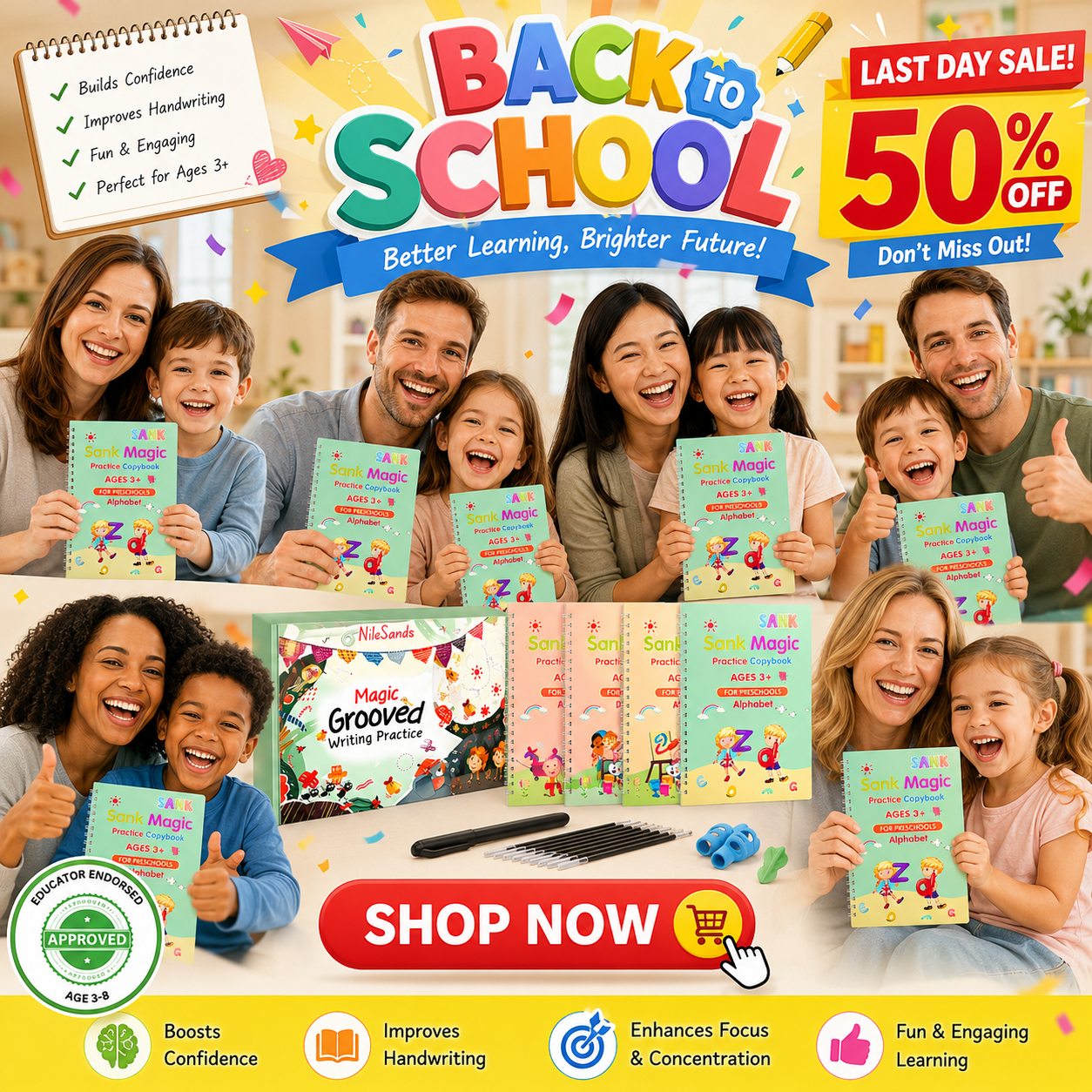 💥LAST DAY SALE 50%OFF📚MagicBook | Kids Practice Copybook Set (4Pcs/Set)
