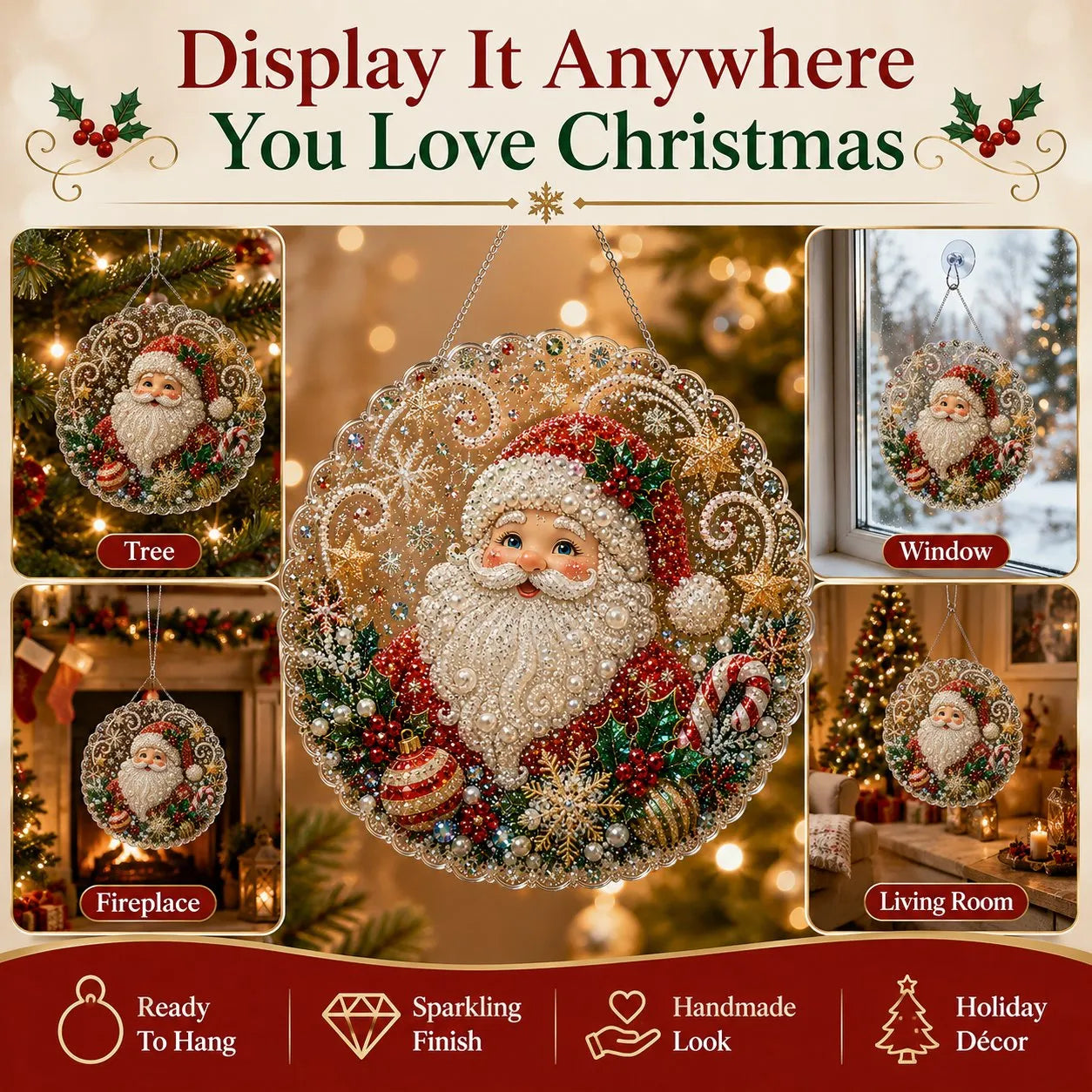 ✨ Christmas Pearl Diamond Art Hanging Ornament Kit | Luxury Flocked Canvas with Scratch-Resistant Non-Fading Pearl Beads DIY Handmade Holiday Hanging Decor 🎅💎