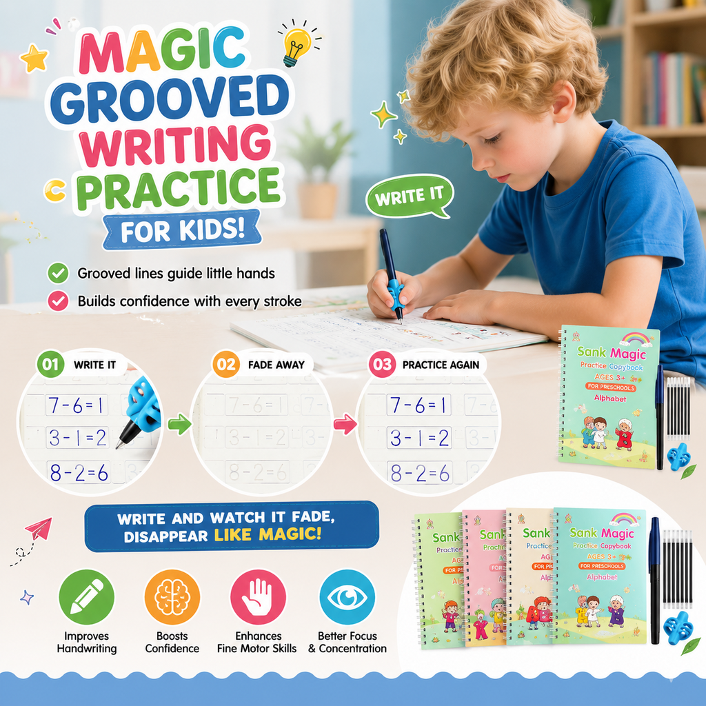 💥LAST DAY SALE 50%OFF📚MagicBook | Kids Practice Copybook Set (4Pcs/Set)