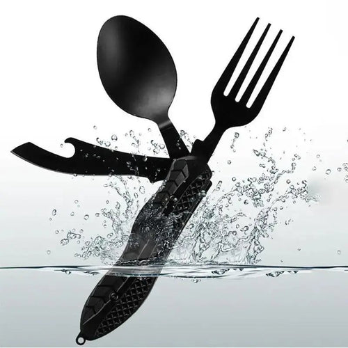 Foldable Stainless Steel Camping Utensil Multitool Set, Quick-Detach Portable Cutlery for Outdoor Backpacking &amp; Travel