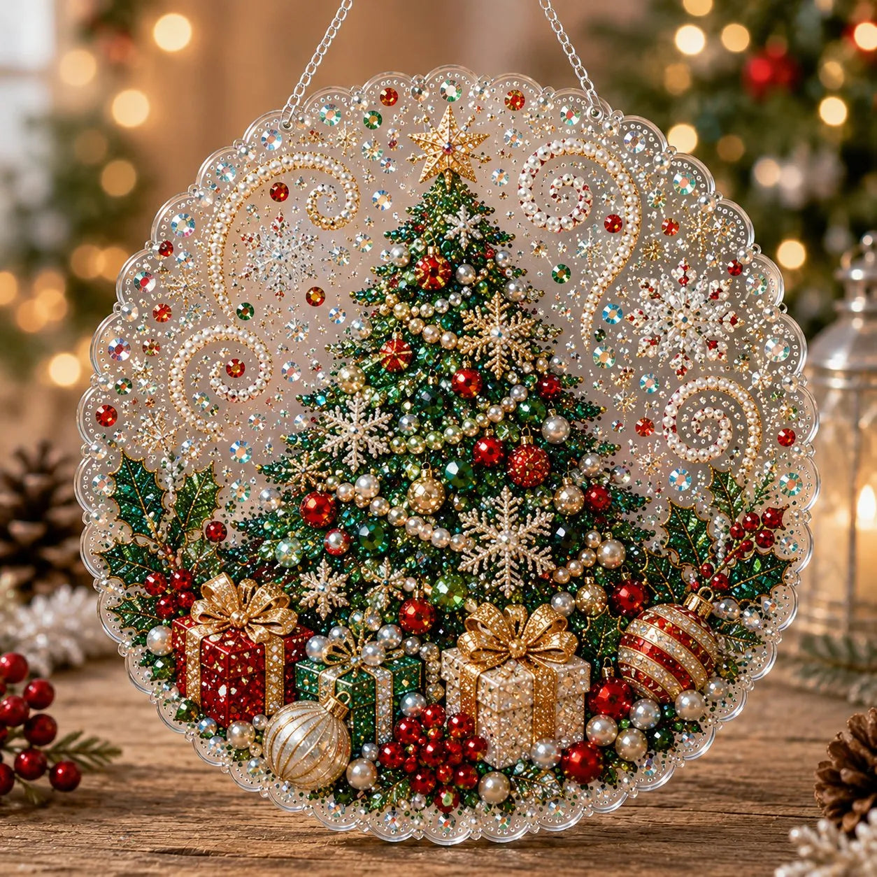 ✨ Christmas Pearl Diamond Art Hanging Ornament Kit | Luxury Flocked Canvas with Scratch-Resistant Non-Fading Pearl Beads DIY Handmade Holiday Hanging Decor 🎅💎